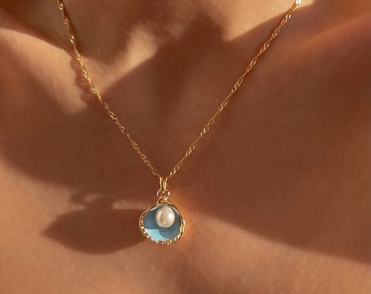 The Mermaid Necklace -Oyster Shell Pearl Necklace-Blue Oyster Shell