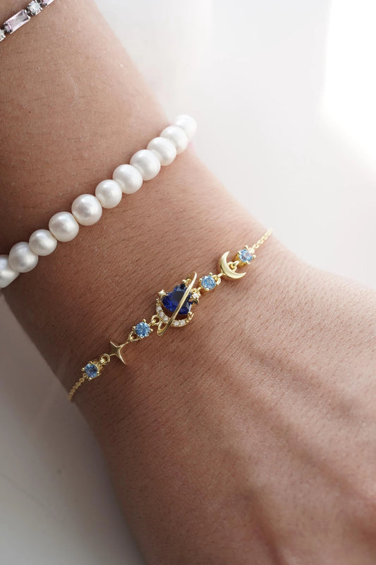 Saturn Bracelet-925 sterling silver- SKY THEMED -Planet bracelet-Dainty Bracelet